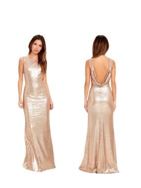 NWOT Lulu's Rose Gold Sequin Cowl-Back Maxi Dress